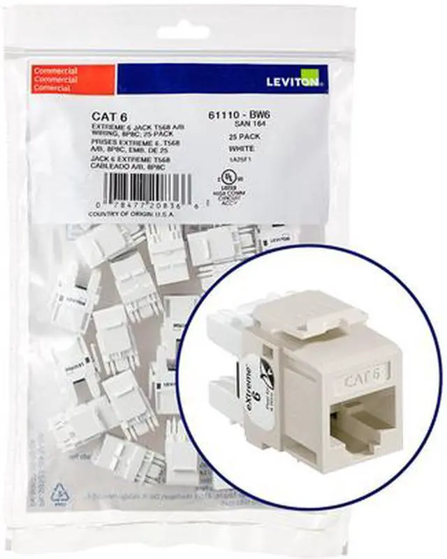 Alt view image 3 of 4 - Leviton QuickPort Category 6 Modular Connector Snap-In/Panel/Wall Plate Mount