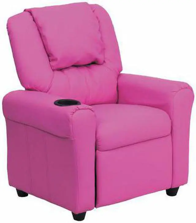 Alt view image 4 of 17 - Contemporary Hot Pink Vinyl Kids Recliner with Cup Holder and Headrest