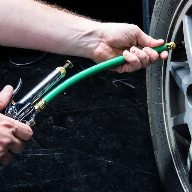 Alt view image 8 of 8 - STEELMAN 75052 Straight Chuck Tire Inflator with Built-In Gauge and Green 12-Inch Hose