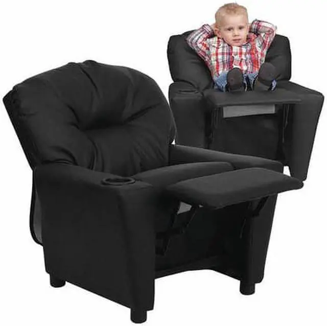 Alt view image 13 of 20 - Contemporary Black LeatherSoft Kids Recliner with Cup Holder