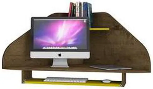 Alt view image 15 of 18 - Bradley Floating Corner Desk with Keyboard Shelf in Rustic Brown and Yellow