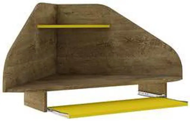 Alt view image 16 of 18 - Bradley Floating Corner Desk with Keyboard Shelf in Rustic Brown and Yellow