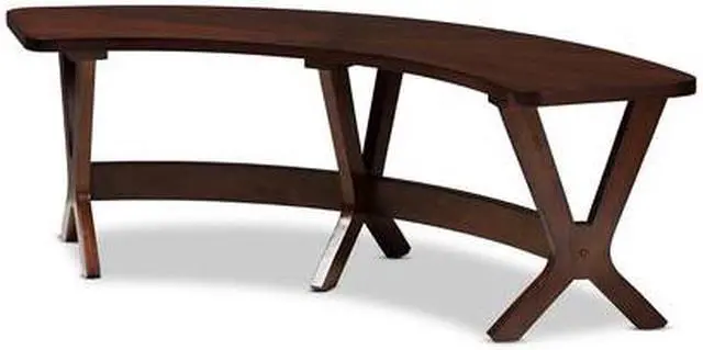 Alt view image 10 of 16 - Baxton Studio Berlin Mid-Century Modern Walnut Finished Wood Curved Dining Bench