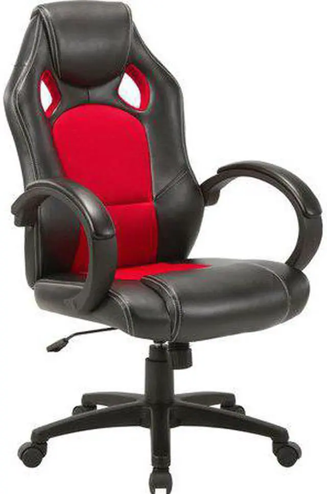 Alt view image 2 of 8 - Lorell High-back 2-Color Economy Gaming Chair - Mesh, Polyurethane, Nylon - Black, Red