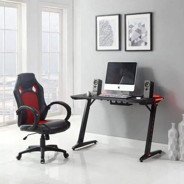 Alt view image 4 of 8 - Lorell High-back 2-Color Economy Gaming Chair - Mesh, Polyurethane, Nylon - Black, Red