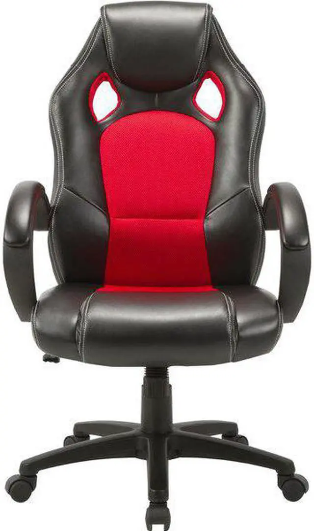 Alt view image 6 of 8 - Lorell High-back 2-Color Economy Gaming Chair - Mesh, Polyurethane, Nylon - Black, Red