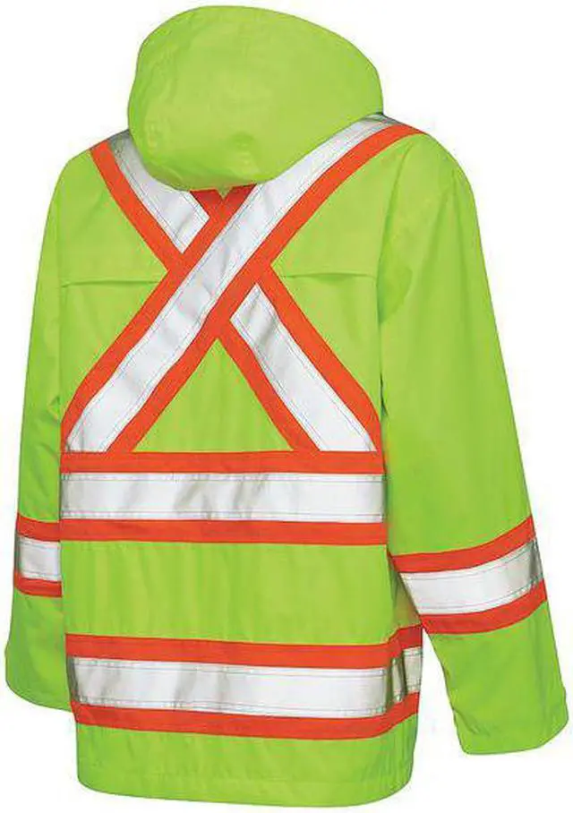 Alt view image 3 of 3 - TOUGH DUCK S37221 Rain Jacket, Polyester, Polyurethane, Class 3 Type R, Green,