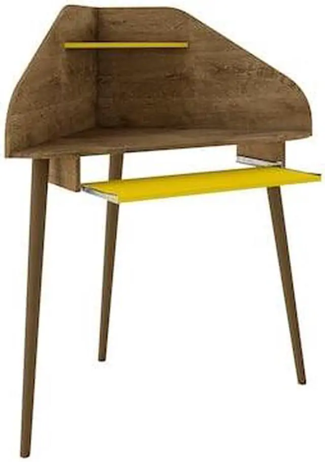 Alt view image 12 of 13 - Bradley 2-Piece Cubicle Section Desk with Keyboard Shelf in Rustic Brown and Yellow
