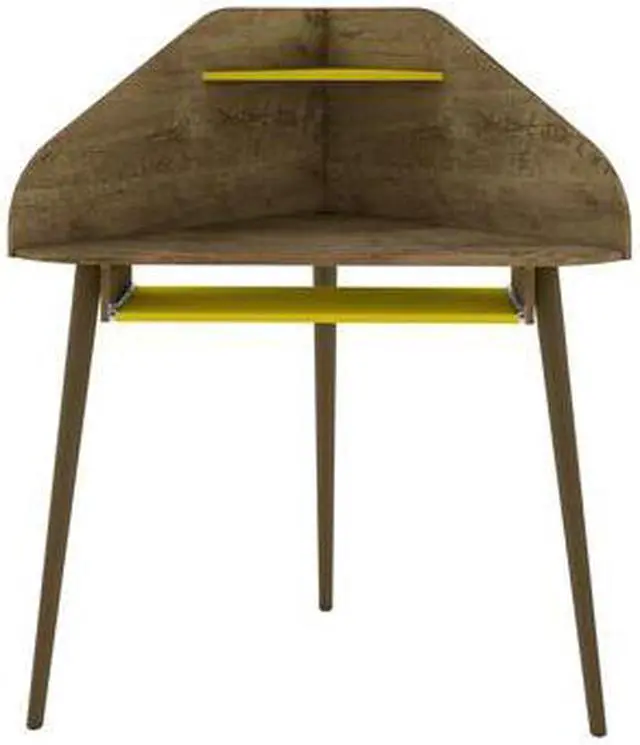 Alt view image 10 of 13 - Bradley 2-Piece Cubicle Section Desk with Keyboard Shelf in Rustic Brown and Yellow