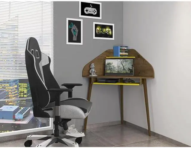 Alt view image 11 of 13 - Bradley 2-Piece Cubicle Section Desk with Keyboard Shelf in Rustic Brown and Yellow