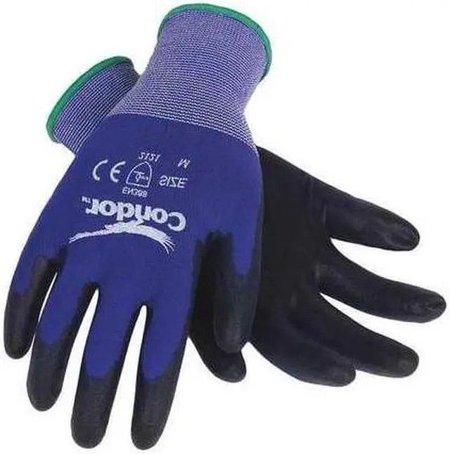 Alt view image 2 of 2 - CONDOR 19L481 Polyurethane Coated Gloves, Palm Coverage, Black/Blue, XL, PR