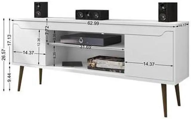 Alt view image 9 of 14 - Bradley 62.99 TV Stand White  with 2 Media Shelves and 2 Storage Shelves in White  with Solid Wood Legs