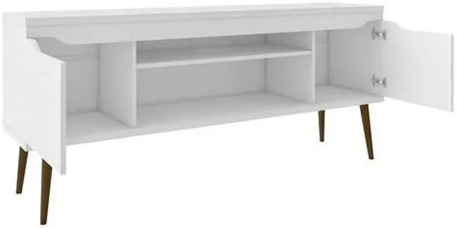 Alt view image 10 of 14 - Bradley 62.99 TV Stand White  with 2 Media Shelves and 2 Storage Shelves in White  with Solid Wood Legs