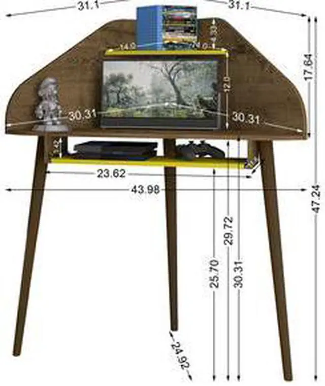Alt view image 9 of 13 - Bradley Floating 2-Piece Cubicle Section Desk with Keyboard Shelf in Rustic Brown and Yellow