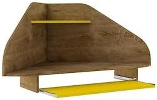 Alt view image 11 of 13 - Bradley Floating 2-Piece Cubicle Section Desk with Keyboard Shelf in Rustic Brown and Yellow