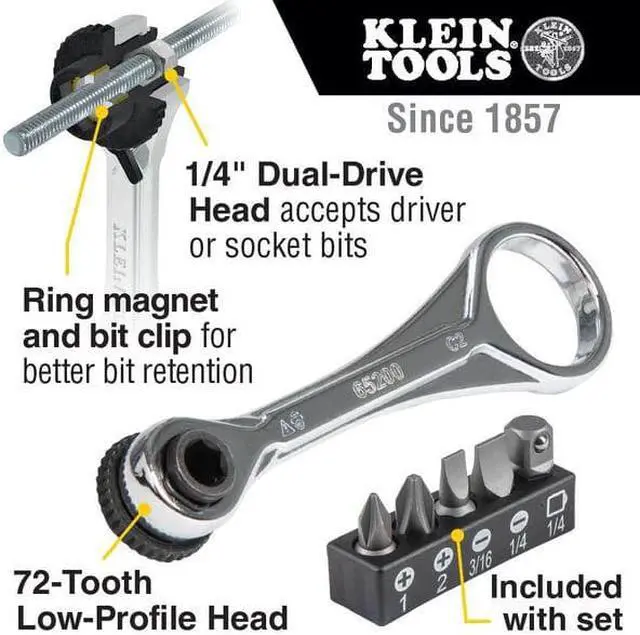 Alt view image 2 of 7 - KLEIN TOOLS 65200 1/4 in Drive 72 Geared Teeth Hand Ratchet