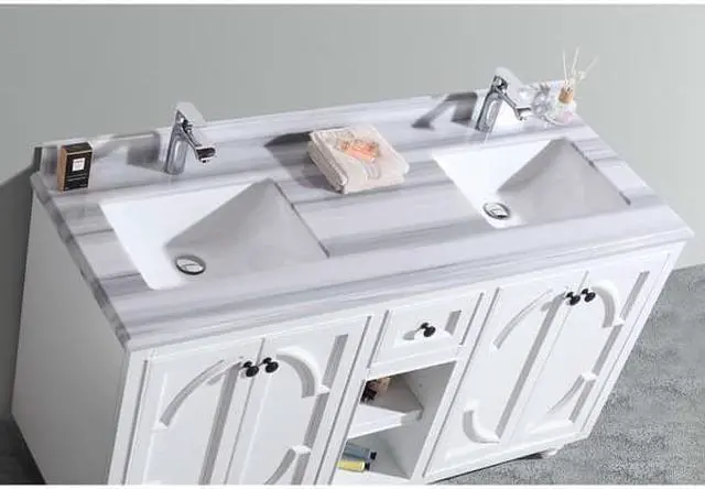 Alt view image 6 of 9 - Odyssey - 60 - White Cabinet + White Stripes Marble Countertop
