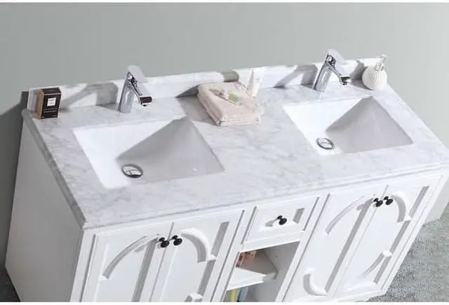 Alt view image 6 of 9 - Odyssey - 60 - White Cabinet + White Carrara Marble Countertop