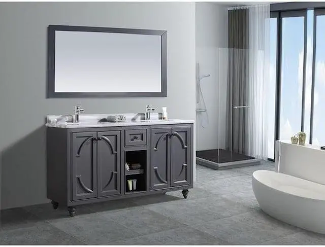 Alt view image 5 of 10 - Odyssey - 60 - Maple Grey Cabinet + White Stripes Marble Countertop