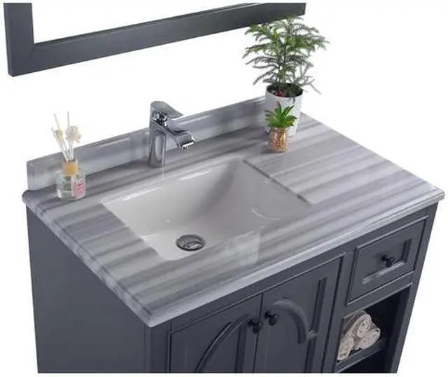 Alt view image 10 of 10 - Odyssey - 36 - Maple Grey Cabinet + White Stripes Marble Countertop