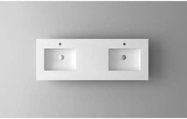 Alt view image 5 of 6 - VIVA Stone 60" Double Sink Matte White - Solid Surface Countertop