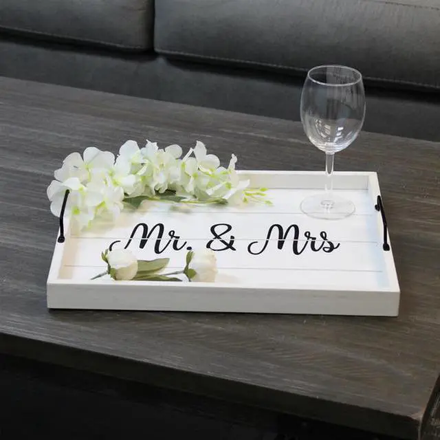 Alt view image 9 of 20 - Elegant Designs Decorative Wood Serving Tray w/ Handles, 15.50" x 12", "Mr. & Mrs." HG2000-WMM
