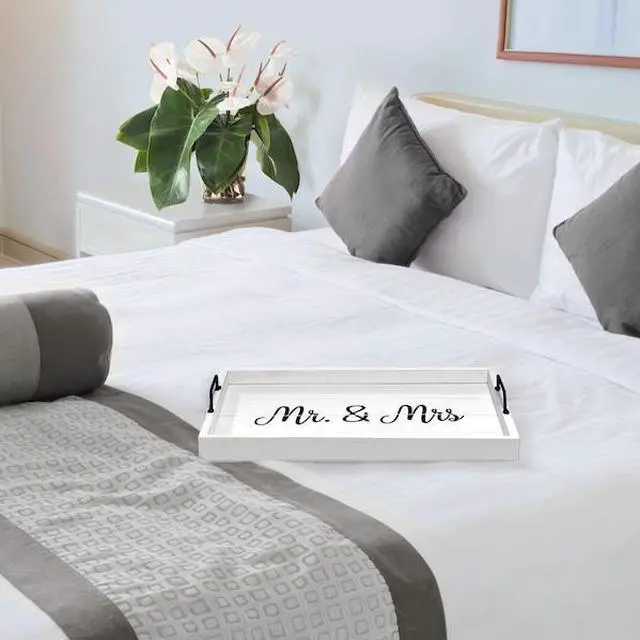 Alt view image 12 of 20 - Elegant Designs Decorative Wood Serving Tray w/ Handles, 15.50" x 12", "Mr. & Mrs." HG2000-WMM