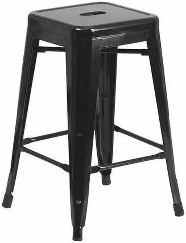 Main image of 24'' High Backless Black Metal Indoor-Outdoor Counter Height Stool with Square Seat