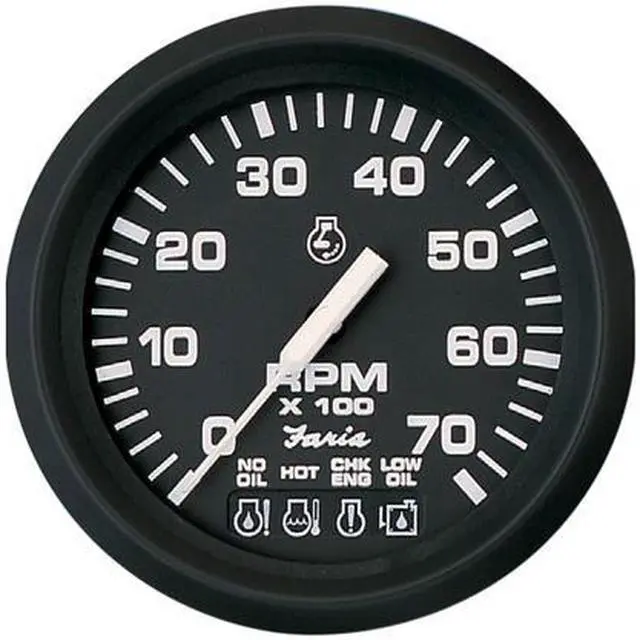Alt view image 4 of 7 - Faria Euro Black 4" Tachometer W/Systemcheck Indicator - 7000 Rpm (Gas - Johnson / Evinrude Outboard)