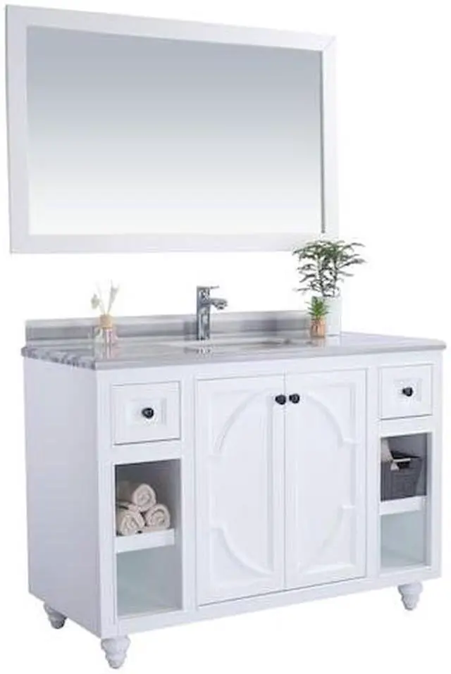 Alt view image 10 of 10 - Odyssey - 48 - White Cabinet + White Stripes Marble Countertop