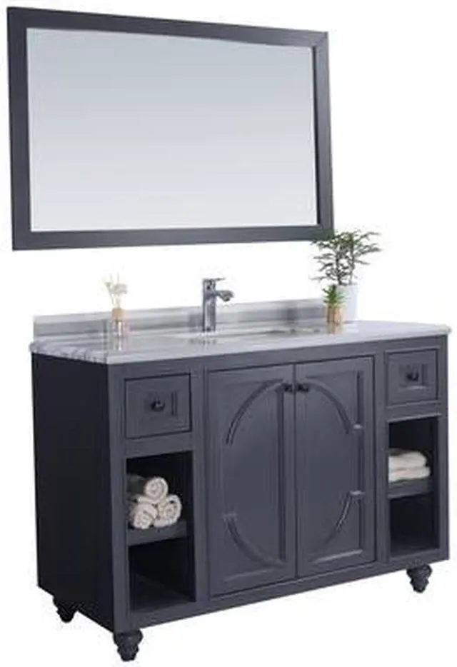 Alt view image 10 of 10 - Odyssey - 48 - Maple Grey Cabinet + White Stripes Marble Countertop