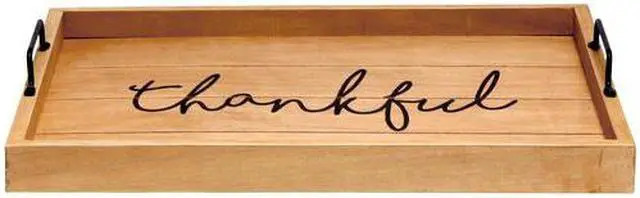 Alt view image 10 of 20 - Elegant Designs Decorative Wood Serving Tray w/ Handles, 15.50" x 12", "Thankful" HG2000-NTF