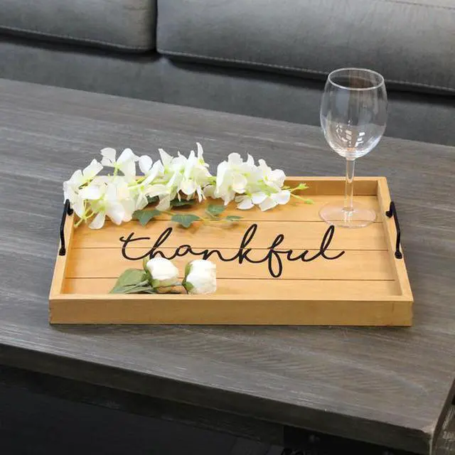 Alt view image 9 of 20 - Elegant Designs Decorative Wood Serving Tray w/ Handles, 15.50" x 12", "Thankful" HG2000-NTF
