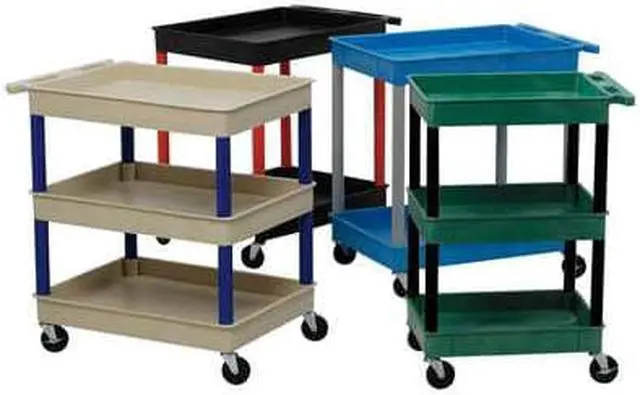 Alt view image 3 of 7 - ZORO SELECT STC11-G Utility Cart with Deep Lipped Plastic Shelves, 300 lb Load