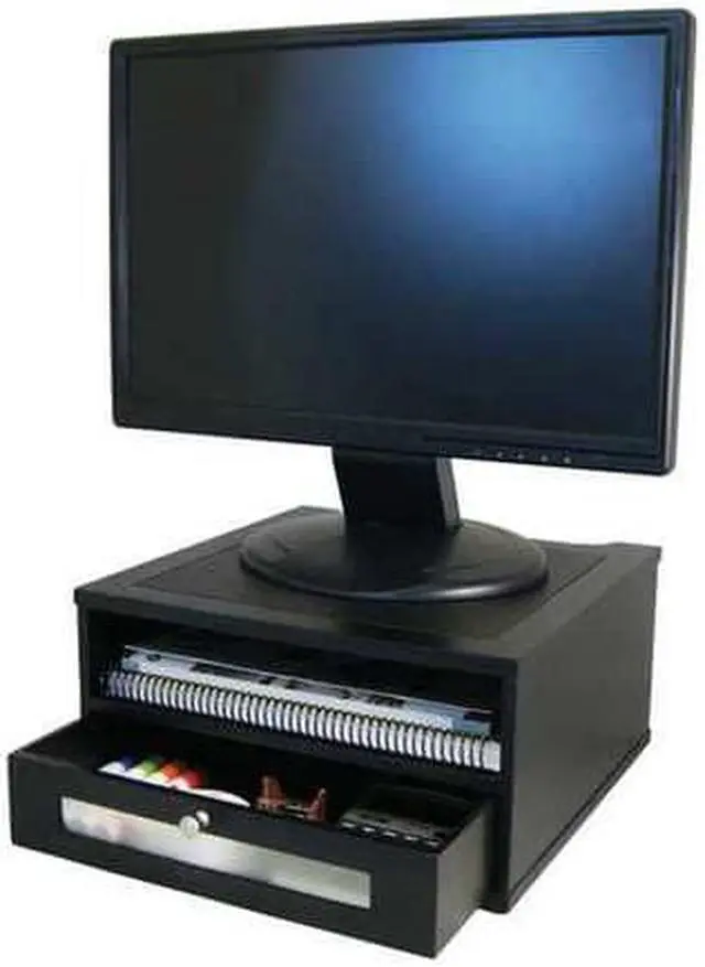 Alt view image 11 of 16 - Victor Wood and Metal Desktop Monitor Stand 13 x 13 x 6 1/2 Black 11755