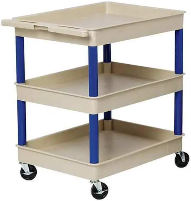 Alt view image 4 of 6 - ZORO SELECT BKSTC111BU Utility Cart with Deep Lipped Plastic Shelves, 300 lb