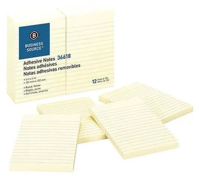 Alt view image 6 of 7 - Adhesive Notes Ruled 4"x6" 100 Sh/PD 12/PK Yellow