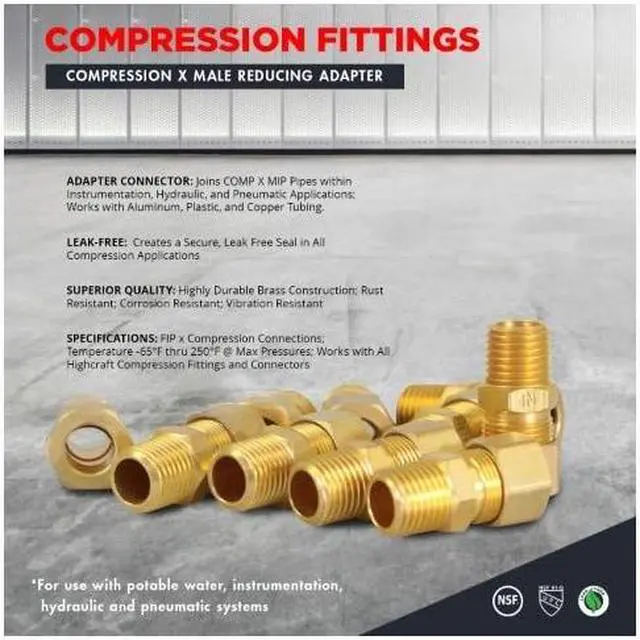 Alt view image 4 of 7 - EVERFLOW C68R-7812-NL 7/8" O.D. COMP x 1/2" MIP Reducing Adapter Pipe Fitting,