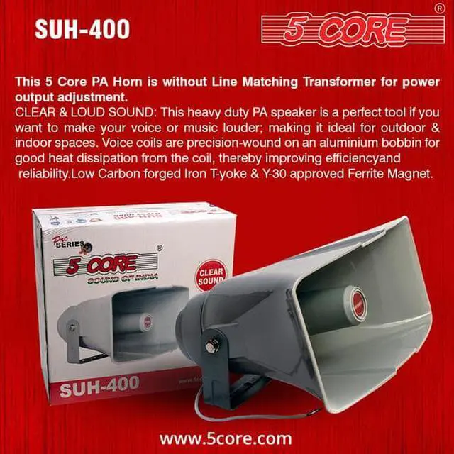 Alt view image 5 of 10 - 5 CORE SUH-400 Pa Horn Indoor Outdoor Waterproof +Driver 400Mm Wide Suh 400