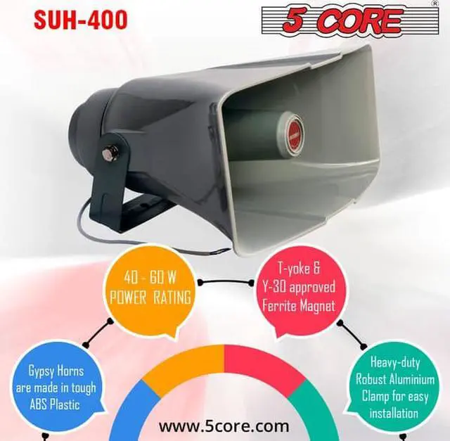 Alt view image 7 of 10 - 5 CORE SUH-400 Pa Horn Indoor Outdoor Waterproof +Driver 400Mm Wide Suh 400