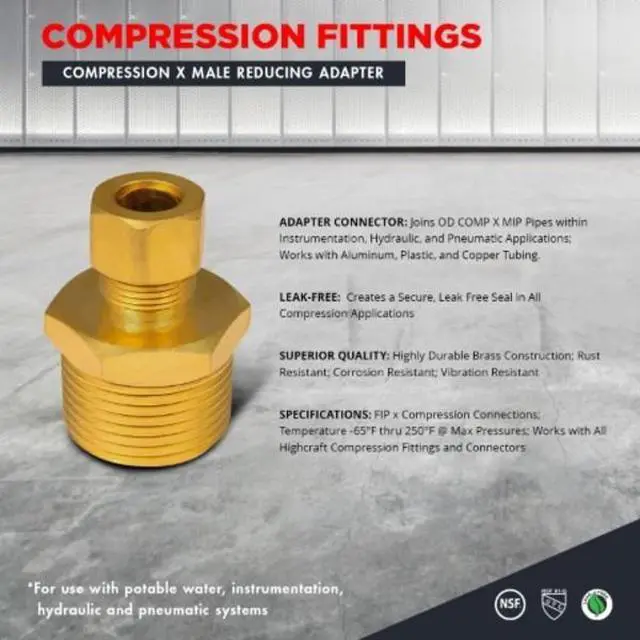 Alt view image 4 of 7 - EVERFLOW C68R-1412-NL 1/4" O.D. COMP x 1/2" MIP Reducing Adapter Pipe Fitting,
