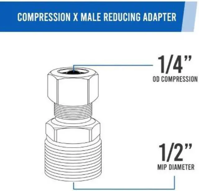 Alt view image 5 of 7 - EVERFLOW C68R-1412-NL 1/4" O.D. COMP x 1/2" MIP Reducing Adapter Pipe Fitting,