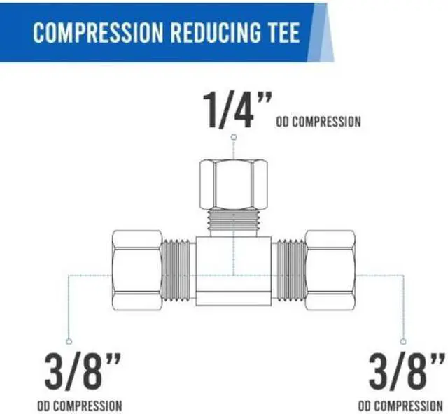 Alt view image 4 of 6 - EVERFLOW C64R-383814-NL 3/8" x 3/8" x 1/4" O.D. COMP Tee Pipe Fitting; Lead