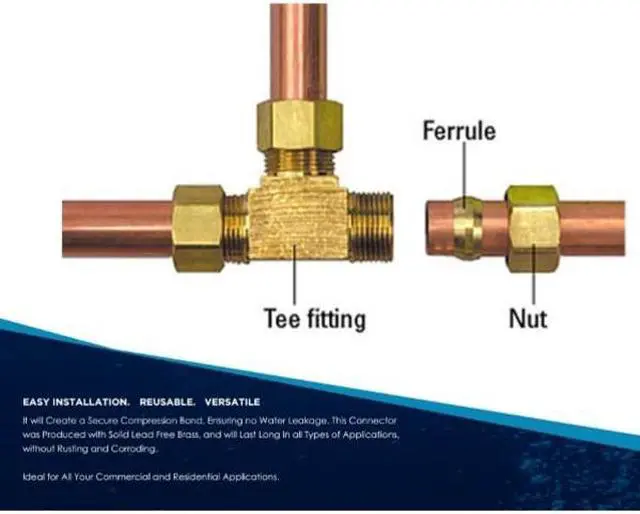 Alt view image 5 of 6 - EVERFLOW C64R-383814-NL 3/8" x 3/8" x 1/4" O.D. COMP Tee Pipe Fitting; Lead