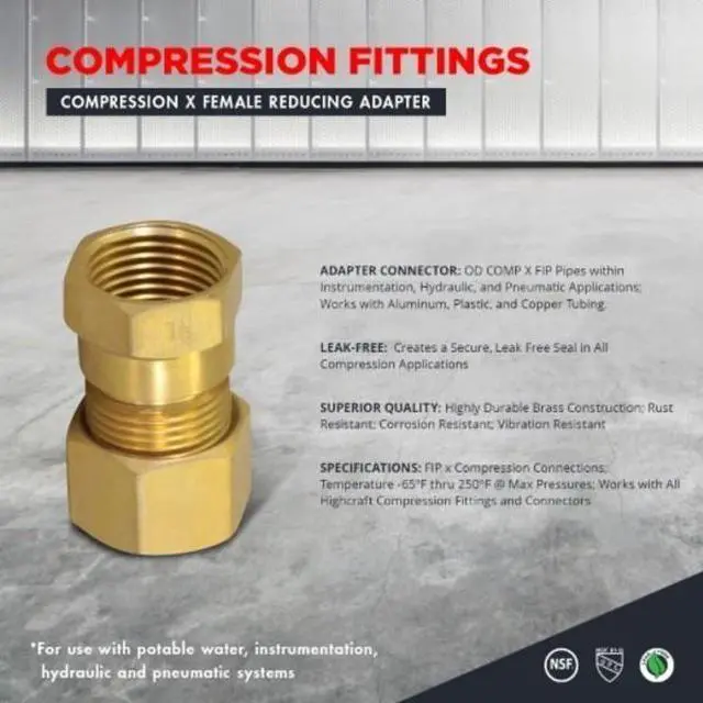 Alt view image 4 of 6 - EVERFLOW C66R-5812-NL 5/8" O.D. COMP x 1/2" FIP Reducing Adapter Pipe Fitting,