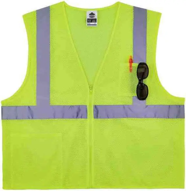 Alt view image 3 of 8 - ERGODYNE 8256Z Lime Treated Polyester Hi-Vis Class 2 Ve, Polyester, Lime,