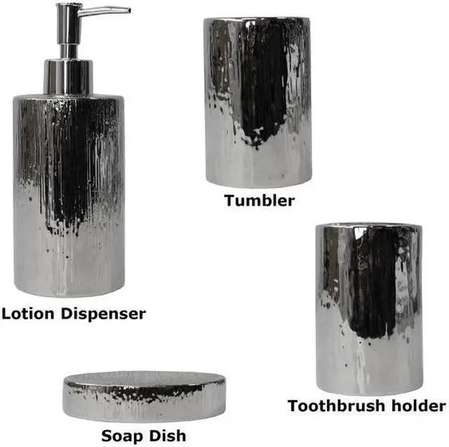 Alt view image 3 of 7 - BLUE DONUTS BD3550360 Elegant Bathroom Accessories Set, Silver, Ceramic, 4 Piece