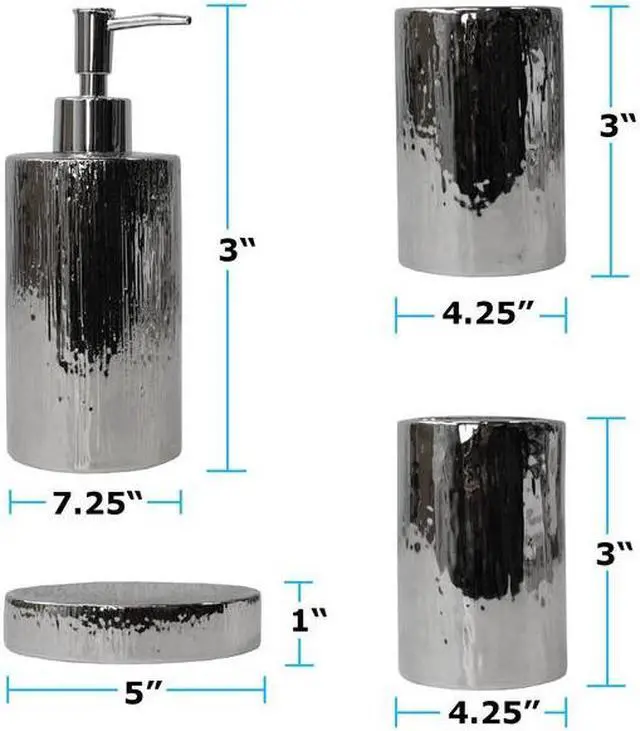 Alt view image 4 of 7 - BLUE DONUTS BD3550360 Elegant Bathroom Accessories Set, Silver, Ceramic, 4 Piece