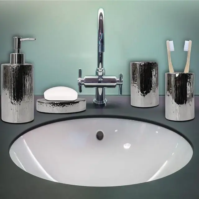 Alt view image 2 of 7 - BLUE DONUTS BD3550360 Elegant Bathroom Accessories Set, Silver, Ceramic, 4 Piece