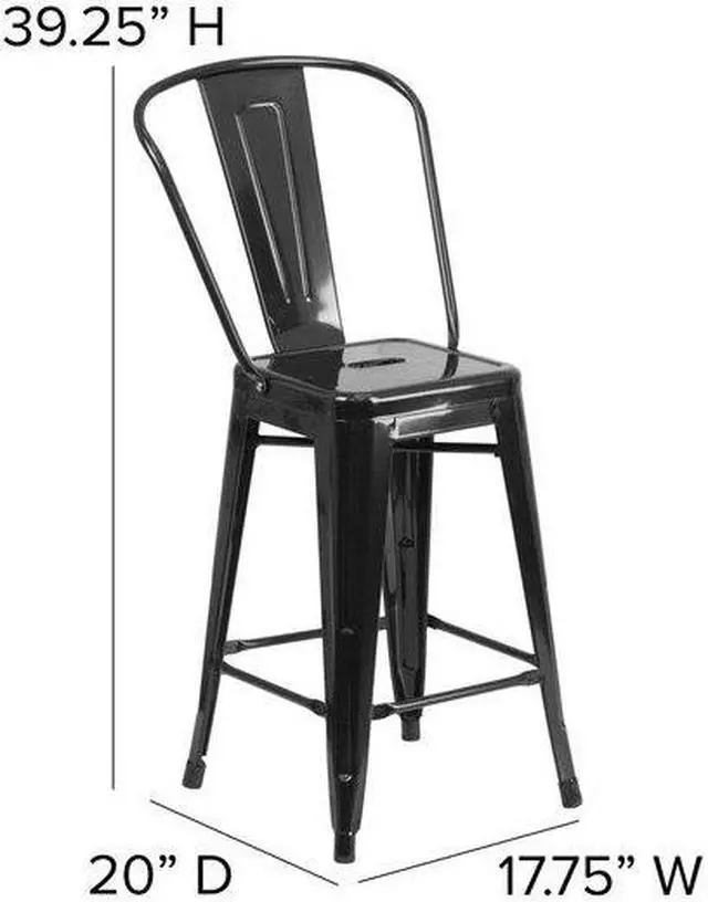 Alt view image 2 of 20 - Flash Furniture Metal Indoor/Outdoor Stool, 24", Black